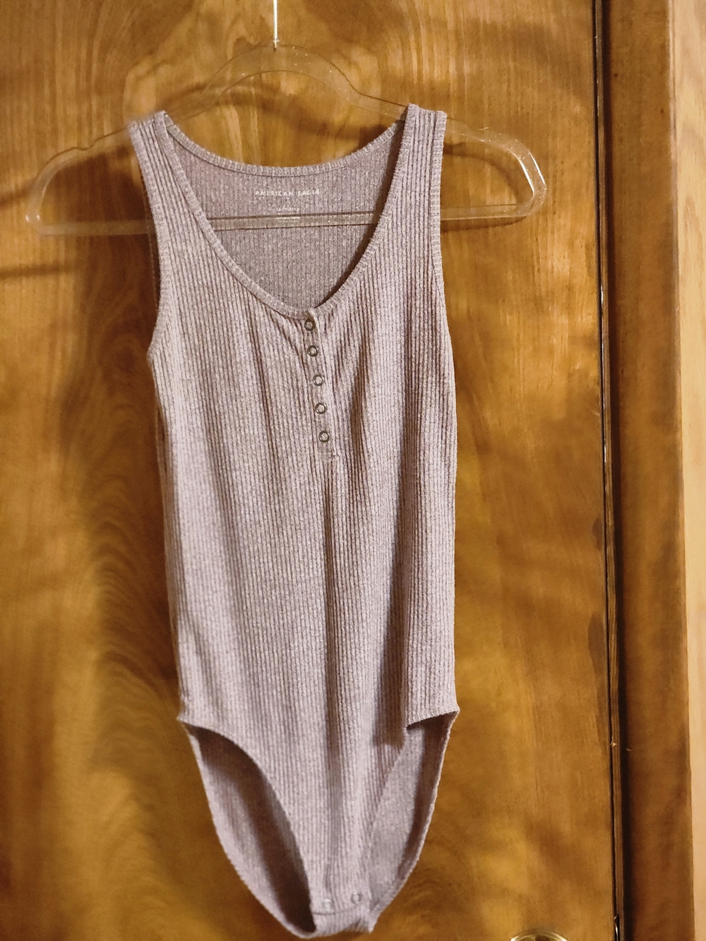 American Eagle Outfitters Mauve Ribbed Button-Front Bodysuit - Picture 2 of 2